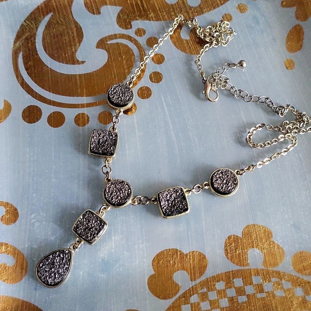 Golden Faux Smokey Crystal Chain Necklace